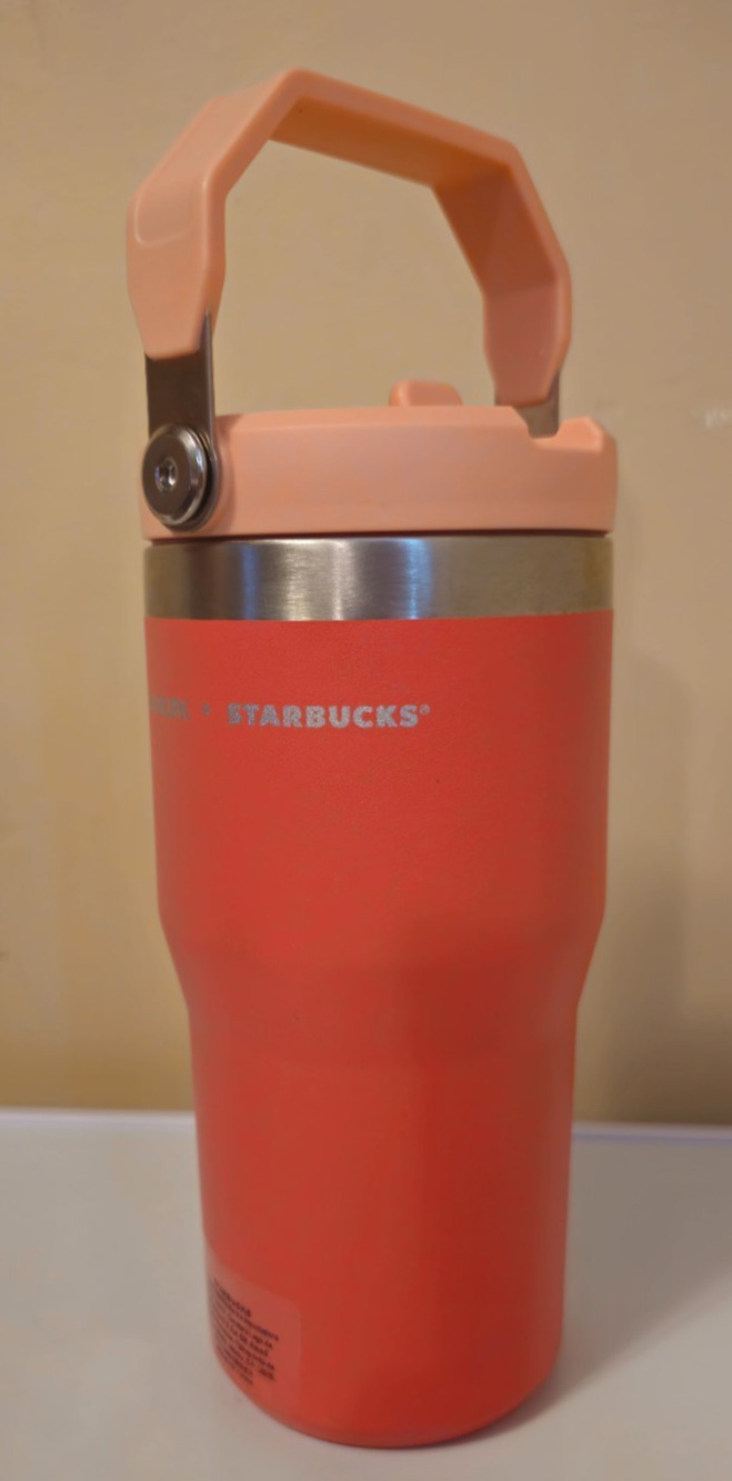 Stanley-Starbucks 20oz Tumbler Flip straw and Top Handle Coral/Salmon RARE